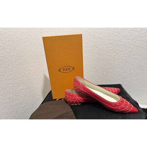 NIB Tod's Arlette Womens Petit Pois Ballerina Strawberry Flats 8.5 Pink